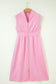 Pink V Neck Sleeveless Double Zip Shift Midi Dress
