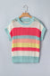 Green Stripe Color Block Hollow Out Knit Short Sleeve Sweater