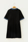 Black Colorblock Denim Collar Short Sleeve Plus Size Shift Dress