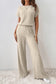 Dark Grey Ribbed Keyhole Short Sleeve Wide Leg Jumpsuit