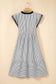 Black Stripe Contrast Trim V Neck Flutter Sleeve Casual Long Dress