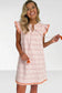 White Jacquard Textured Contrast Trim Short Sleeve Tassel Tie Shift Dress