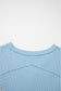 Dusk Blue Exposed Seam Waffle Striped Patchwork Baggy Pullover