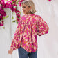 Gray Morn Floral Print Batwing Sleeve Buttoned Loose Fit Shirt