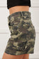 Green Camouflage High Rise Denim Shorts