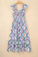 Sky Blue Ethnic Geometric Print Square Neck Smocked High Waist Ruffle Sleeve Dress