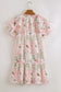Pink Floral Contrast Edge Layered Short Sleeve Mini Dress