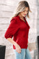 Fiery Red Solid Color Frilled V Neck Bow Detail 3/4 Sleeve Blouse