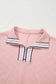 Light Pink Contrast Striped Collar Patchwork Textured Half Sleeve Blouse