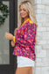 Rose Contrast Placket Split V Neck Floral Blouse
