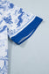 Blue Wild Animal Paradise Contrast V Neck Raglan Sleeve Blouse