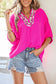 Black Dolman Half Sleeve Leopard Patchwork Trim V Neck Blouse