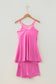 Pink Solid Color Tunic Tank Dress Athletic Shorts Two Piece Set