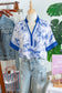 Blue Wild Animal Paradise Contrast V Neck Raglan Sleeve Blouse