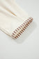 Khaki Stripe Plus Size Color Block Patchwork Half Button Long Sleeve Peplum Blouse