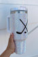 Silvery Hockey Game Day Rhinestone 40 Oz Tumbler with Handle