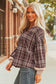 Brown Plaid Patchwork Long Sleeve Button Hooded Blouse
