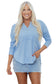Myosotis Notched Neck Terry Raw Hem Long Sleeve Top