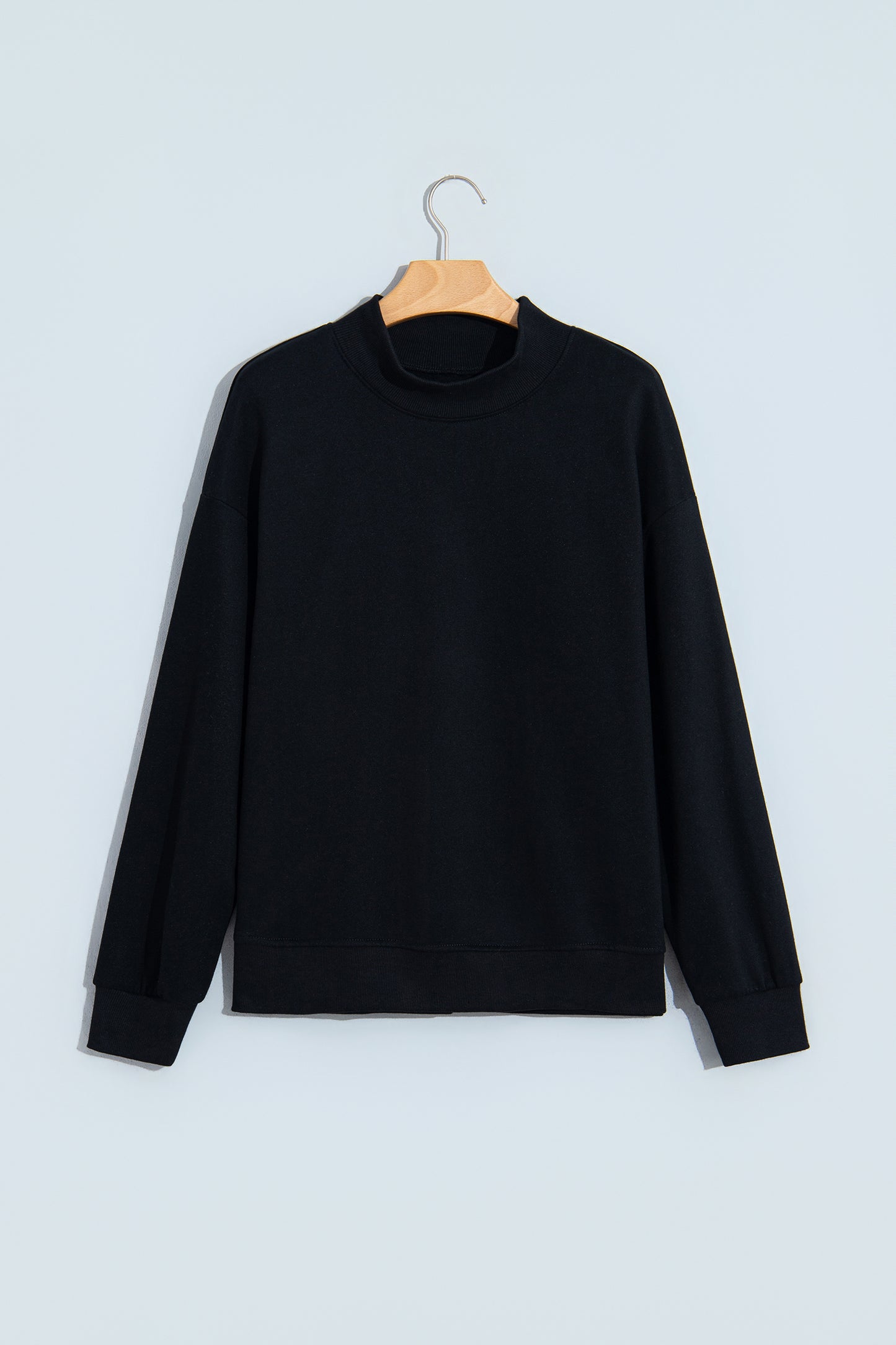Black Solid Color Oversized Mock Neck Sweatshirt