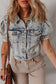 Beau Blue Light Wash Buttoned Chest Pocket Puff Sleeve Denim Jacket