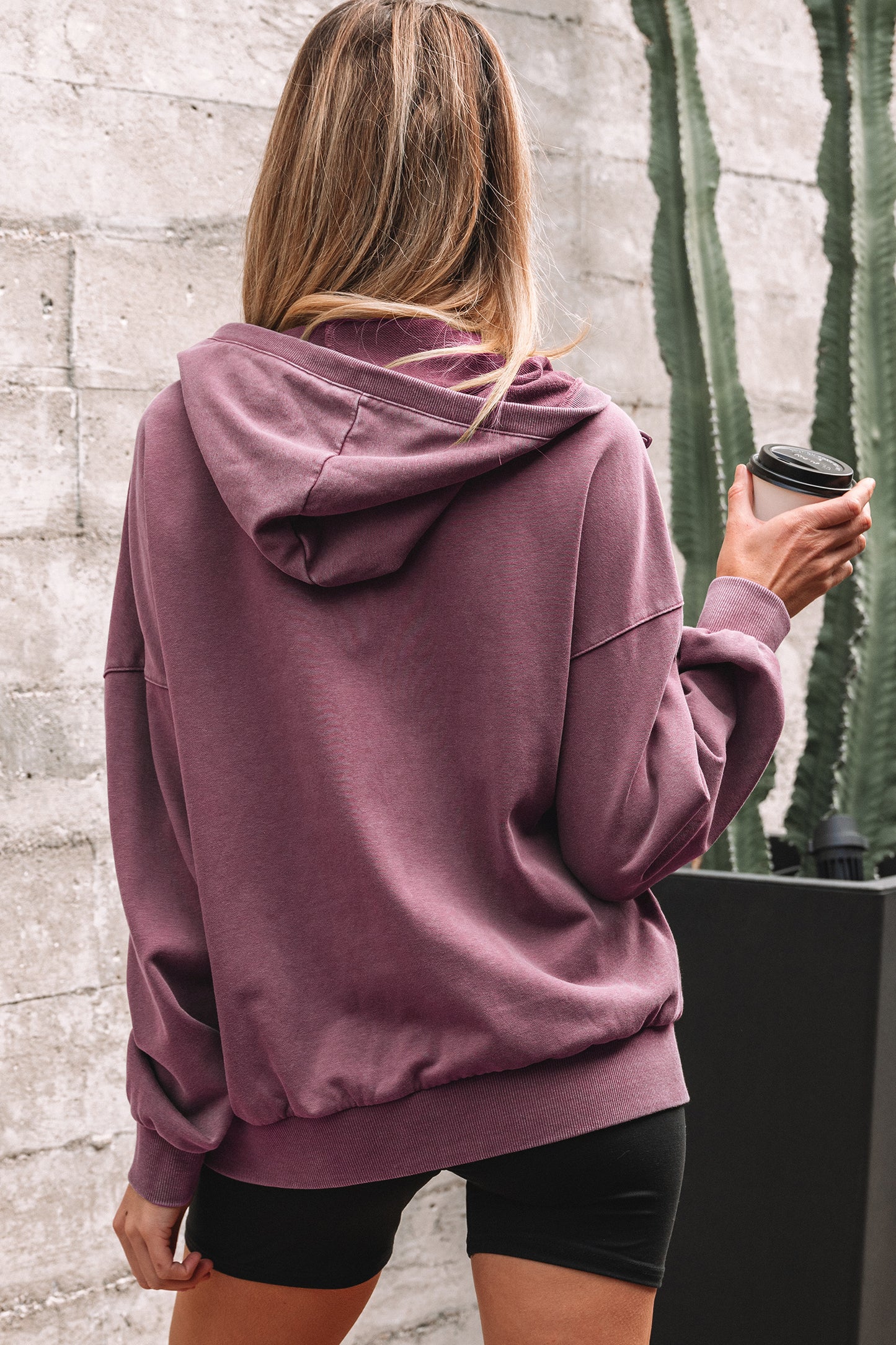 Ashleigh Blue Half Zip Kangaroo Pocket Mineral Wash Baggy Hoodie