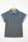 Carbon Grey Denim Color Block Patchwork Shirt Collar Short Sleeve Blouse