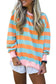 Orange Stripe Ribbed Color Block Trim Round Neck Long Sleeve Shift Top