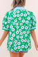 Green Flower Printed Contrast Patchwork Collar Short Sleeve Blouse