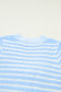 Sky Blue Stripe Short Sleeve Knit V Neck Bow Knot Sweater