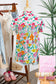 Sky Blue Floral Print Split Neck Button Front Flutter Sleeve Blouse