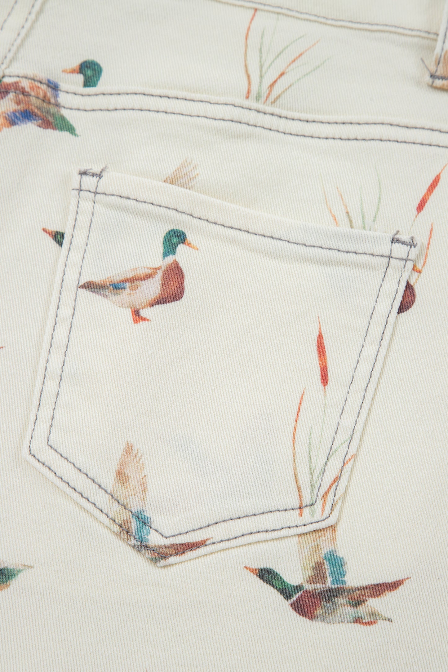 Beige Wild Duck Mallard High Waist Frayed Denim Shorts