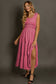 Green Shirred Pleated Square Neck Sleeveless Midi Dress