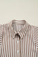 Brown Stripe Knot Waist Puff Sleeve Button Down Mini Shirt Dress