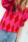 Rose Red Glitter Rhombus Pattern Knit Womens Casual Sweater