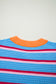 Green Stripe Colorblock Trim Half Sleeve Sweater Top