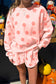 Sky Blue Polka Dot Print Drop Shoulder Pullover Drawstring Shorts Set
