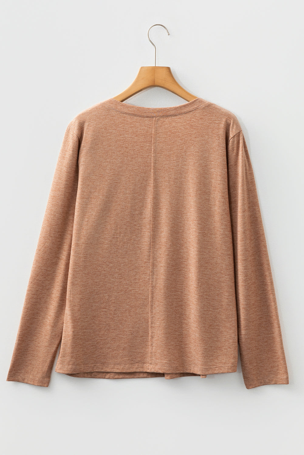 Fresh Salmon Floral Patchwork V Neck Long Sleeve T Shirt