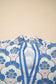 Sky Blue Floral Print Flounced Short Sleeve Contrast Trim V Neck Blouse
