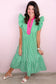 Bright Green Summer Color-Blocked Plaid Pattern Midi Dress