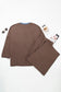 Dark Brown Long Sleeve Round Neck Patchwork Colorblock Plus Size Set