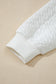White Textured Pocketed Collared V Neck Pullover Sweatshirt