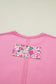 Bright Pink Floral Patched Raw Seam Big Flower Oversize Tee