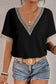 Green Lace Trim V Neck Short Sleeve Blouse