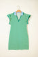 Green Stripe Print Contrast Collar Split Neck Flutter Sleeve Short Dress