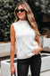 White Pearled High Neck Textured Knit Sweater Vest