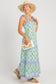Pink Geometric Floral Print Striped Patchwork Detail Sleeveless Dress