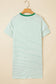 Green Stripe Ruffled Short Sleeve Crew Neck T Shirt Shift Mini Dress
