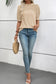 Parchment Textured Knit Eyelet Embroidered Patchwork Ruffled Neck Short Sleeve Blouse