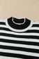Black Striped High Neck Contrast Ruffle Detail Casual Sweater