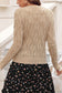 Smoke Gray Pearl Beaded Pointelle Knit V Neck Lace Patchwork Sleeve Sweater